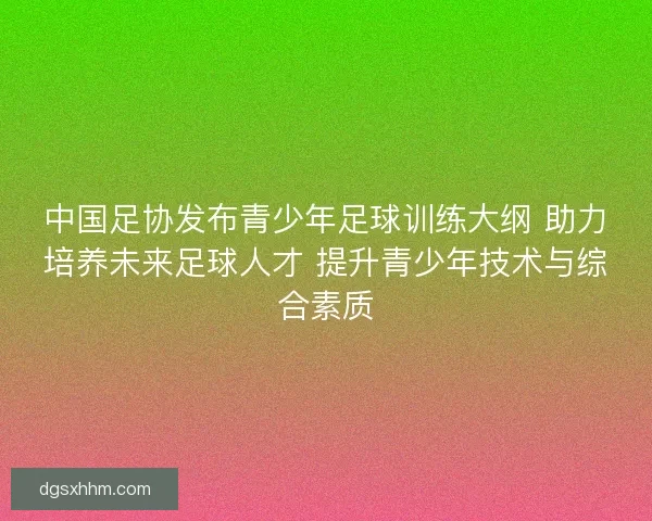 中国足协发布青少年足球训练大纲 助力培养未来足球人才 提升青少年技术与综合素质